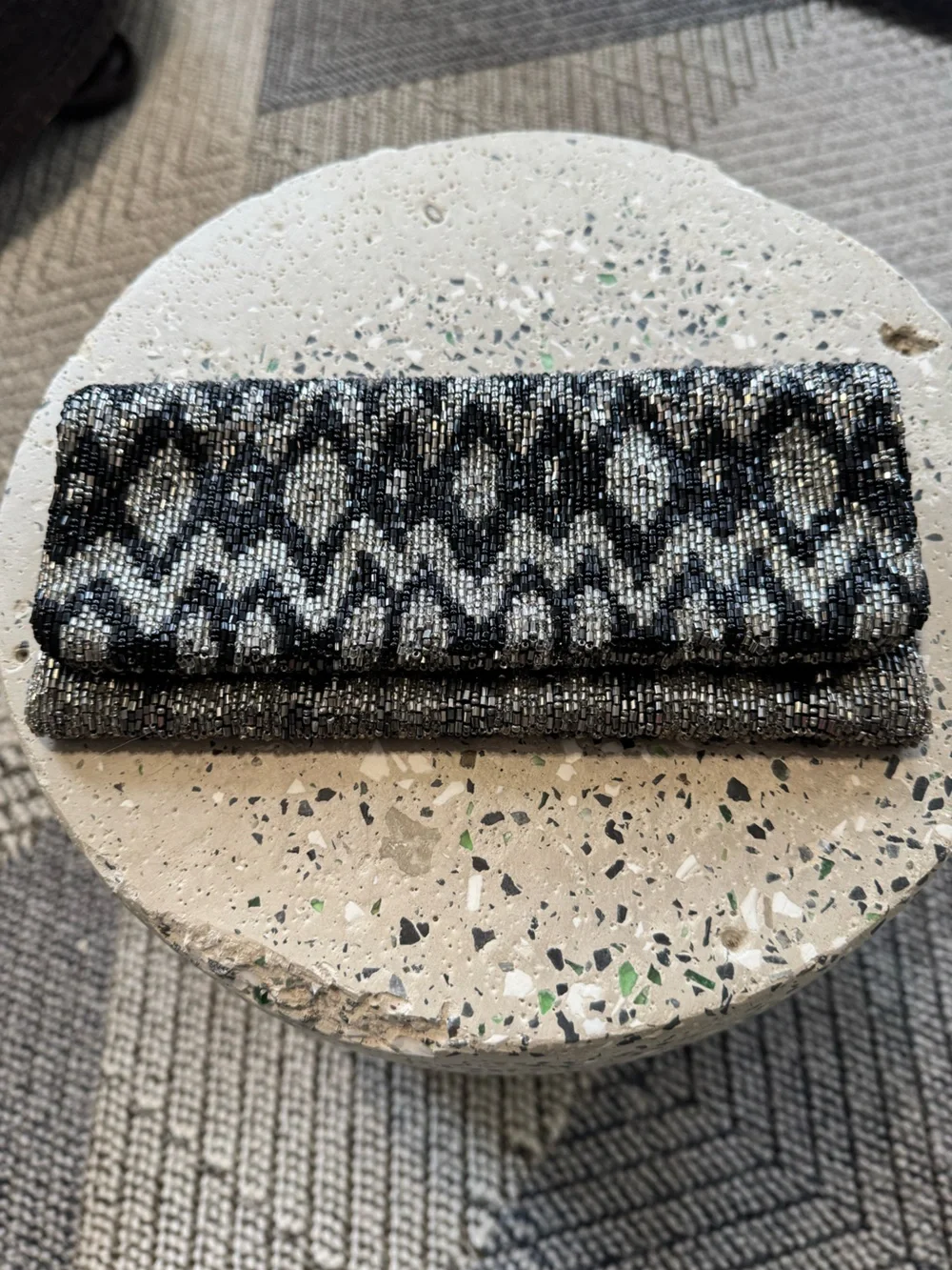 🩶🖤Moyna New York — Hand Beaded Diamond Foldover Clutch
